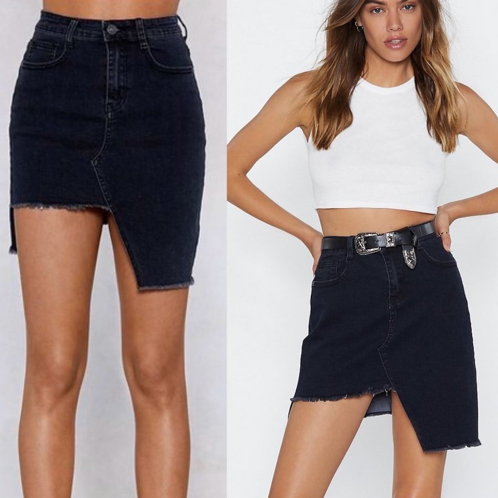 MOMOKROM Dark Blue Asymmetrical Jean Skirt